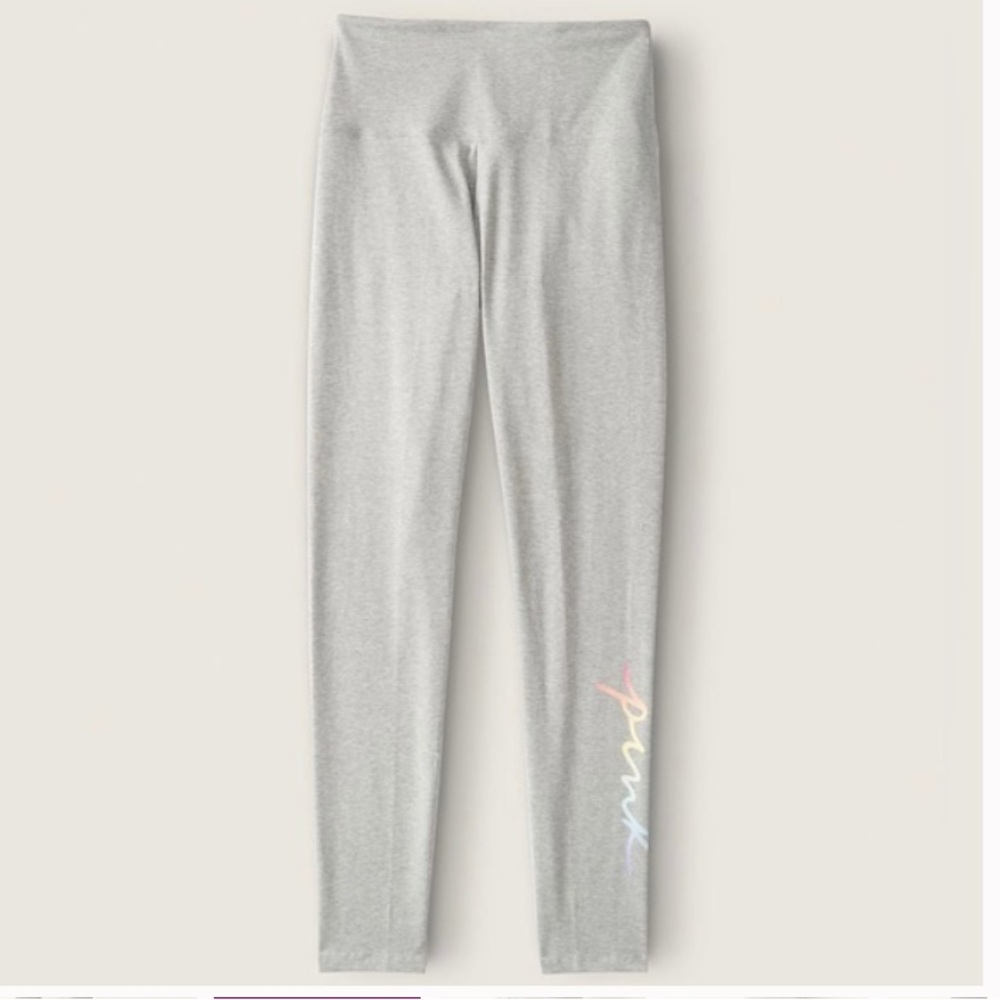 NWT PINK Cotton High Waist Full Length Leggings Ombré Grey M